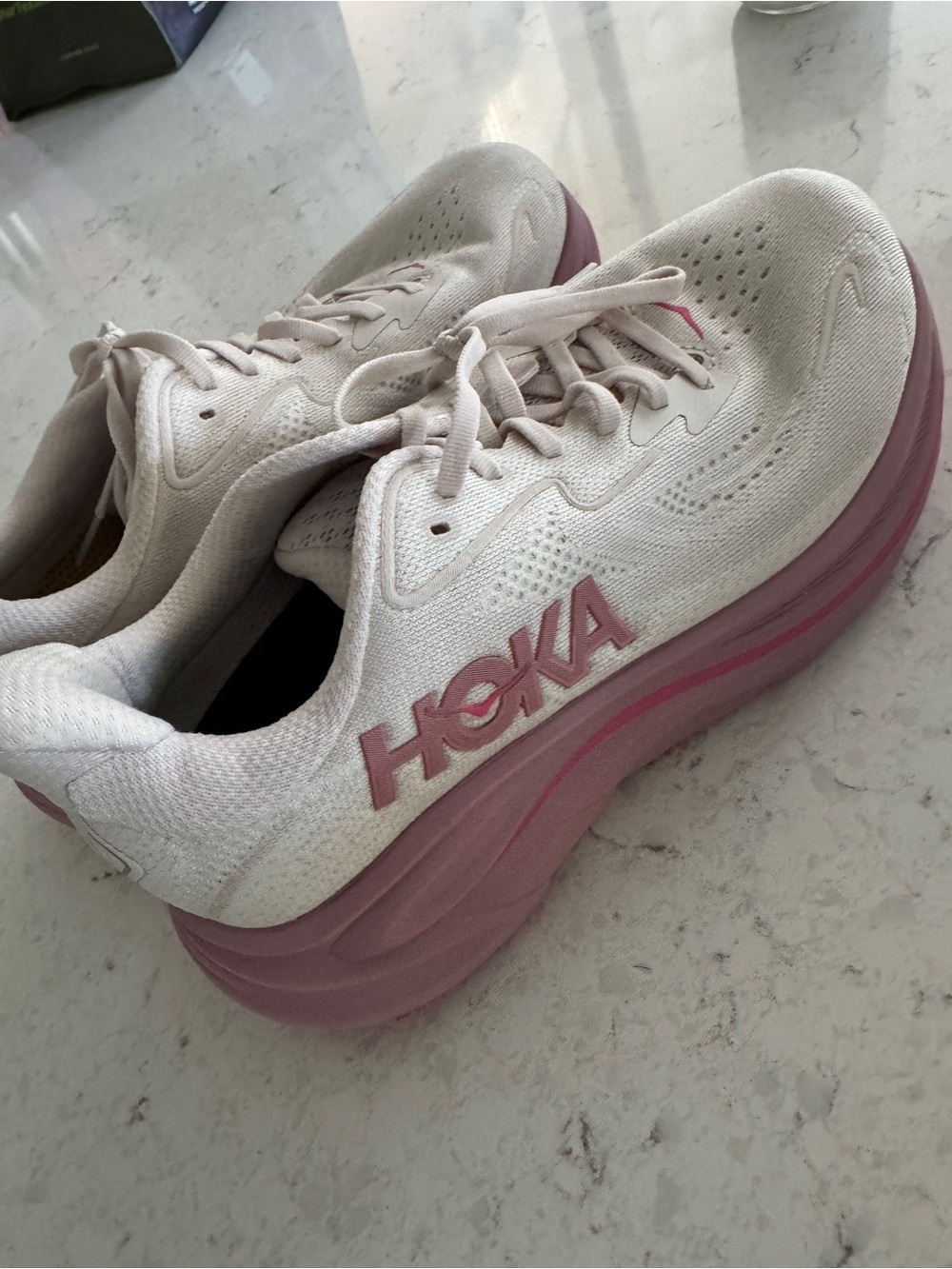 HOKA Clifton 10 Women's White and Pink Running Shoes- with Currex Runpro Insole